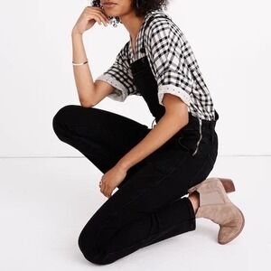 Madewell Lunar Wash Black Denim Skinny Overalls Women's Size XS Utility Urban